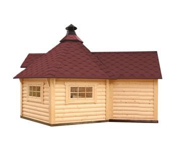 Wolff Finnhaus Gartenhaus Grillkota 9 de luxe, inkl. Anbau, ca. B426/H364/T574 cm, Rot - Holz / Glas