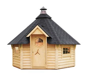 Wolff Finnhaus Grillkota 9 de luxe C DS, ca. B438/H364/T388 cm, Natur, Schwarz - Holz