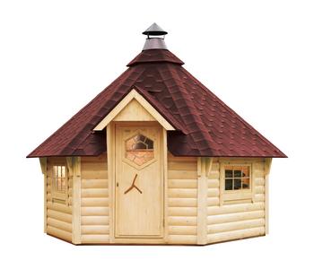 Wolff Finnhaus Grillkota 9 de luxe C DS, ca. B438/H364/T388 cm, Natur, Rot - Holz