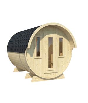 Wolff Finnhaus Saunafass 330 de luxe Bausatz, ca. B235/H242/T280 cm, Natur - Holz / Erlenholz Glas