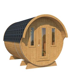 Wolff Finnhaus Saunafass 330 de luxe Bausatz, Thermoholz, ca. B235/H242/T330 cm, Natur - Holz / Glas