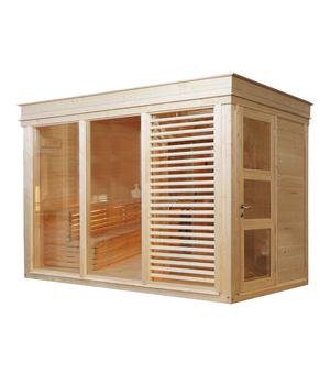 Wolff Finnhaus Sauna Paradiso 2-Raum, ca. B329/H261/T229 cm, Natur - Holz / Glas Erlenholz Fichtenholz