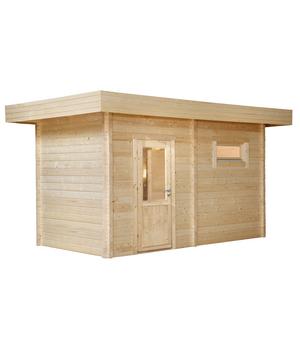 Wolff Finnhaus Saunahaus de luxe Mikko 70 Halbglastür, ca. B491/H254/T288 cm, Natur - Holz / Glas