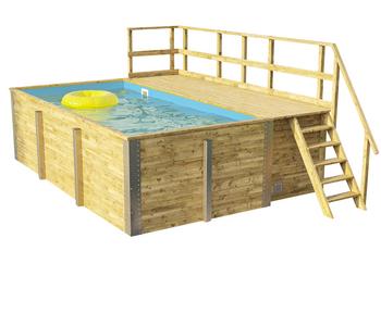 Weka Massivholzpool 595 Gr. 1, ca. B490/H201/T315 cm, Folie Blau, Natur / Hellblau - Kiefernholz