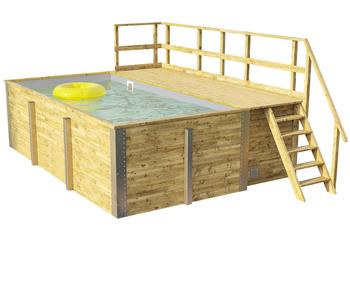 Weka Massivholzpool 595 Gr. 1, ca. B490/H201/T315 cm, Folie Hellgrau, Natur / Hellgrau - Kiefernholz