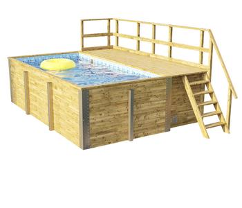 Weka Massivholzpool 595 Gr. 1, ca. B490/H201/T315 cm, Folie Blau/Mosaic, Natur / Hellblau - Kiefernholz