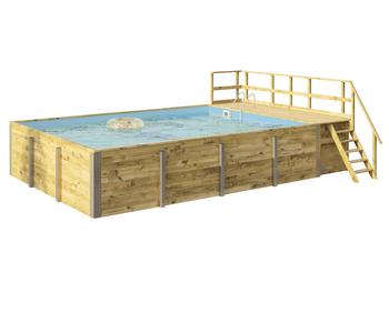 Weka Massivholzpool 595 Gr. 2, ca. B650/H201/T490 cm, Folie Blau, Natur / Hellblau - Kiefernholz