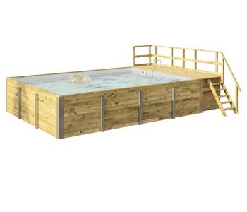 Weka Massivholzpool 595 Gr. 2, ca. B650/H201/T490 cm, Folie Hellgrau, Natur / Hellgrau - Kiefernholz