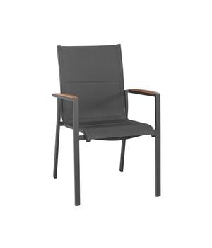 Tierra Outdoor Stapelstuhl Foxx, Dunkelgrau / Braun - Aluminium Textilene Teakholz