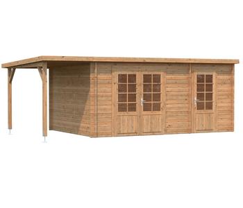Palmako Gartenhaus Ella, inkl. Seitendach, ca. B614/H214/T340 cm, Braun - Holz / Glas