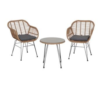 Siena Garden Balkonset Tiros, 3-teilig, Natur / Dunkelgrau Schwarz - Stahl Textilien