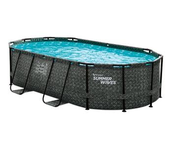 Summer Waves Frame Pool Rattan, oval, ca. B424/H100/T250 cm, Dunkelgrau - PVC / Polyester Metall