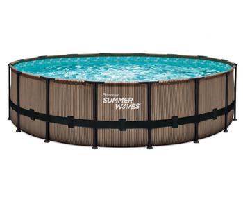 Summer Waves Frame Pool Elite, teak, rund, Braun - PVC / Polyester Metall