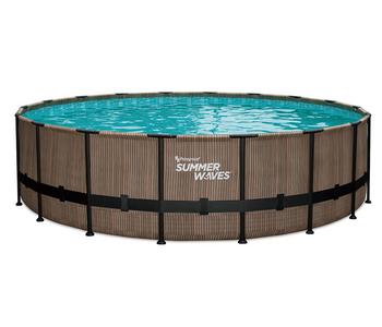 Summer Waves Frame Pool Elite, teak, rund, Braun - PVC / Polyester Metall
