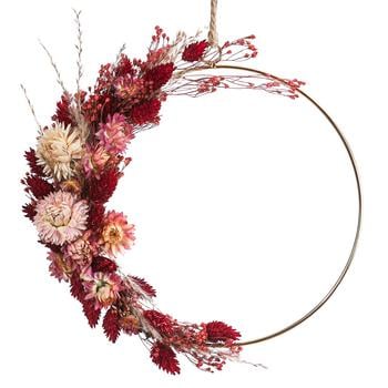 Dehner Trockenblumenkranz DIY-Set Feuerwerk, 6-teilig, Natur / Rosa - Naturmaterial Metall