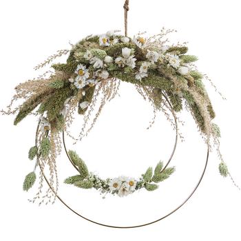 Dehner Trockenblumenkranz DIY-Set Landhochzeit, 8-teilig, Natur, Grün, Weiß - Naturmaterial, Metall