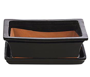 Dehner Keramik-Bonsaischale, rechteckig, schwarz, ca. B25/H12 cm