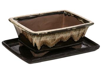 Dehner Keramik-Bonsaischale, rechteckig, braun/beige