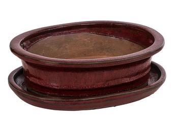 Dehner Keramik-Bonsaischale, oval, rot/grau
