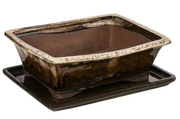Dehner Keramik-Bonsaischale, rechteckig, braun/beige